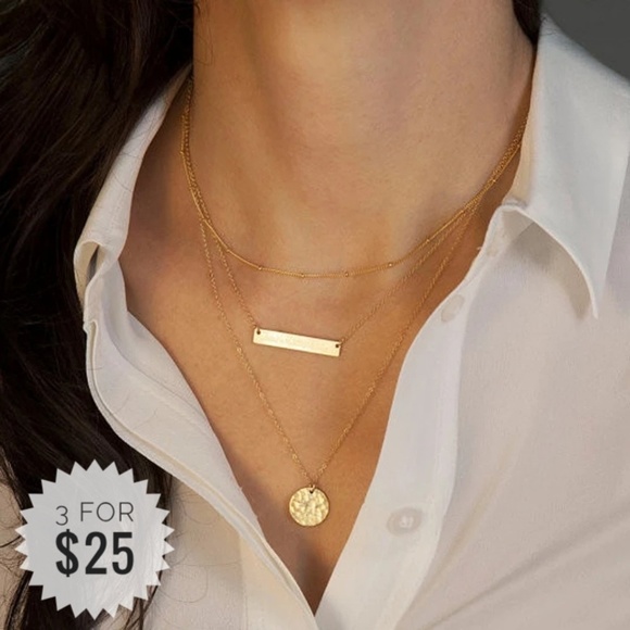Jewelry - Dainty 3 Layered Coin Bar Gold Necklace D26